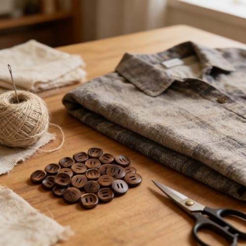 MTCELL 30 Pcs Classic Wooden Buttons, 30mm (1.18 Inches), Brown