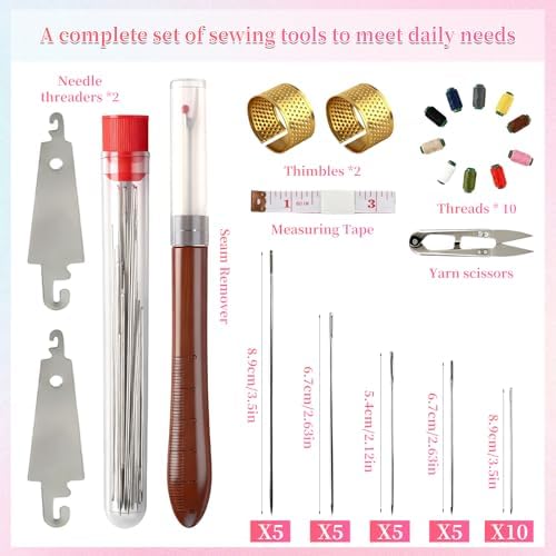 48 PCS Big-Eye Steel Sewing Needles Kit,All-in-1 Stainless Steel