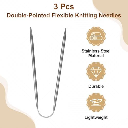 uxcell 3Pcs Size US 6 (4mm) Double-Pointed Flexible Knitting Needles 9