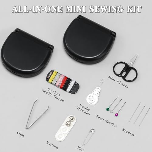 Yuxung 10 Pcs Mini Travel Sewing Kit with Thread Scissor Needle, Black