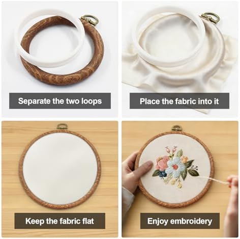 Marvexi 5Pcs Oval Embroidery Hoops 6.3"x9", Vintage Cute Faux Wood