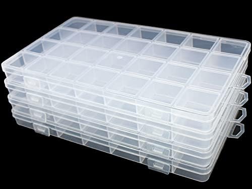 4Pack 28-Grid Clear Storage Boxes with Fixed Dividers for Beads