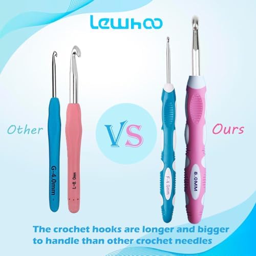 Lewhoo 13 Size Ergonomic Crochet Hooks Set with Case, 2.0mm -10.0mm