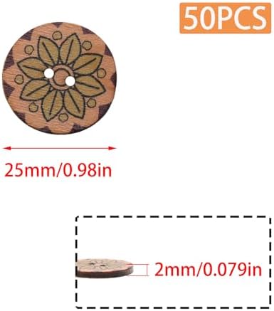 Lilaly 50 PCS 1 inch (25mm) 2 Holes Buttons, Vintage Wood Buttons, for