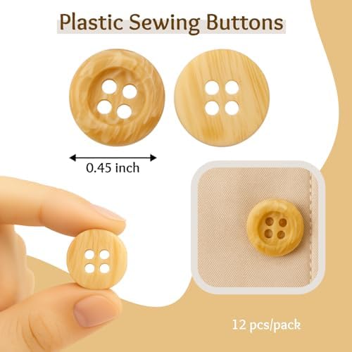 12 Pcs Buttons for Shirt 0.45 inch Natural Wood Color Buttons for