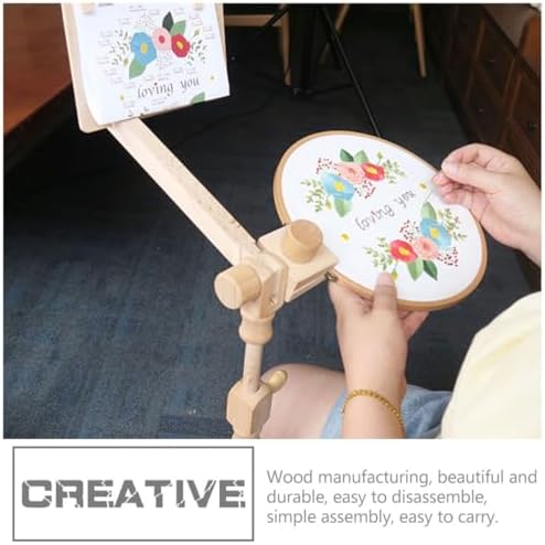 HOMSFOU Adjustable Wooden Cross Stitch Stand Embroidery Hoops Holder