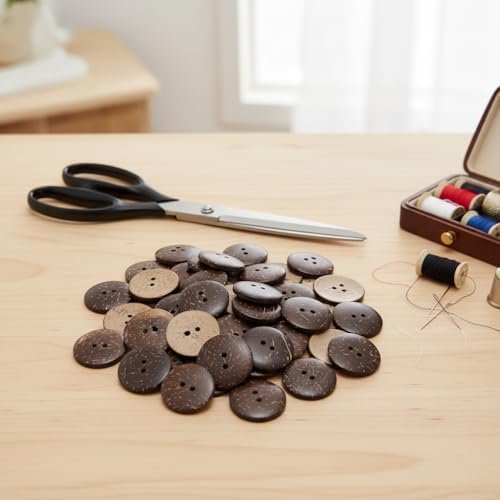 Lilaly 50 Pcs 1 inch Natural Coconut Shell Buttons, 2 Hole Big Bulk
