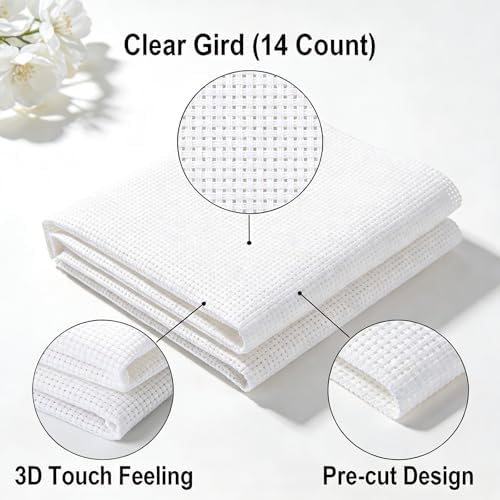 24Pcs Aida Cloth 14 Count, 6 Sizes White Cross Stitch Fabric for DIY