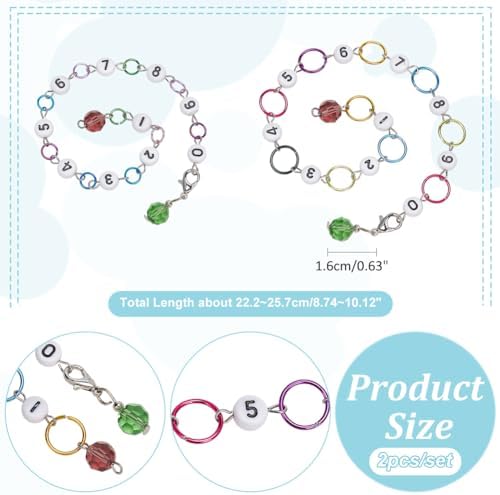 NBEADS 2 Pcs Glass Number Beads Knitting Row Counter Chains, Link