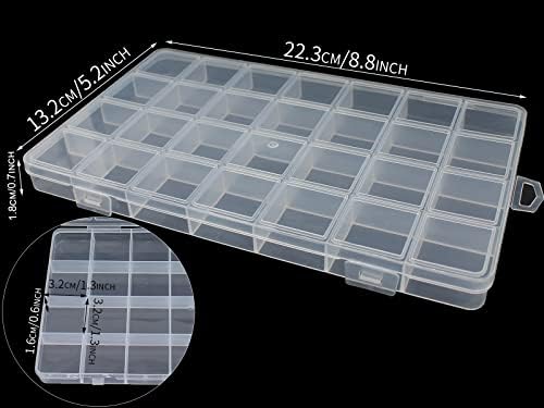 4Pack 28-Grid Clear Storage Boxes with Fixed Dividers for Beads