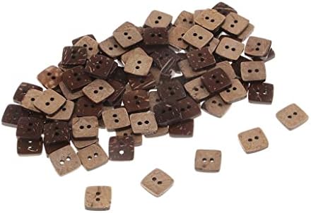 100pcs 12mm Wooden Coconut Shell Buttons 2 Holes Square Shape for