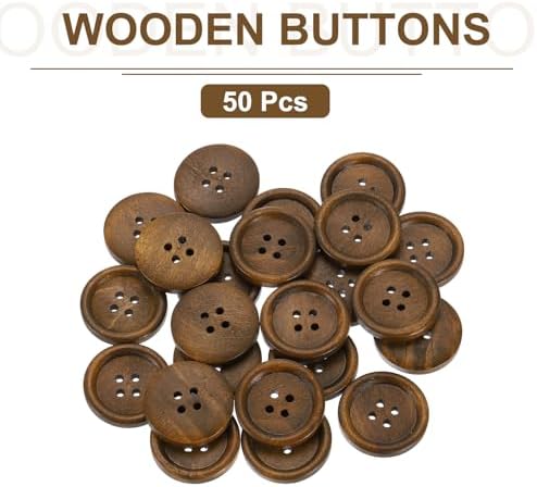 uxcell 50Pcs Wooden Buttons, 25mm(1") 4 Hole Round Wood Sewing Button