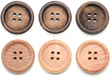 CRAFTMEMORE Wood Buttons 4 Holes Round Wooden Button for Garment