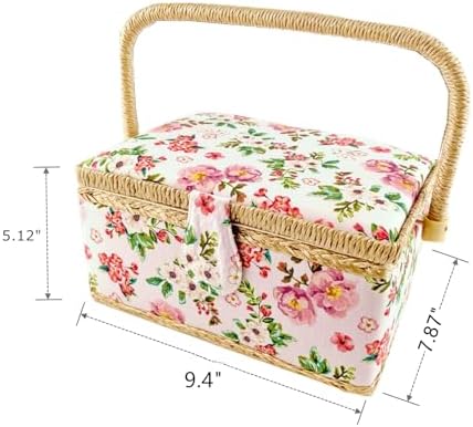 NROZIET Sewing Basket for Sewing Supplies, Wooden Sewing Kit Storage