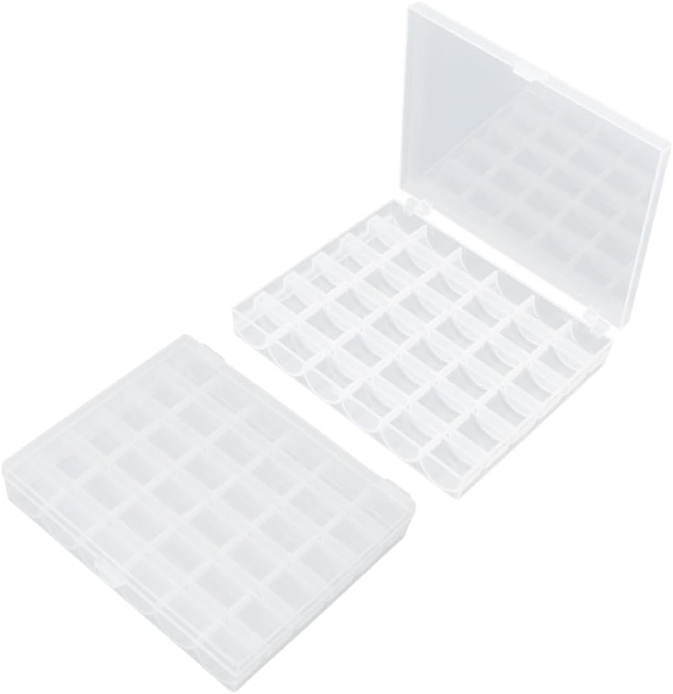 2Pcs 36 Slots Empty Bobbins Spools Box, Transparent Bobbin Organizer