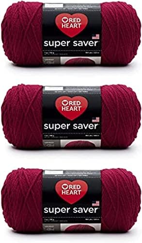 Red Heart Super Saver Yarn 3 Pack Bundle - Burgundy, Black and More