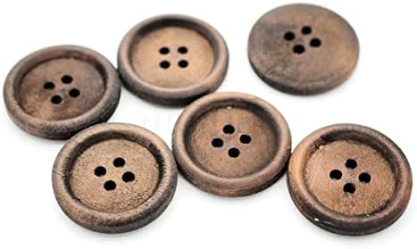 CRAFTMEMORE Wood Buttons 4 Holes Round Wooden Button for Garment