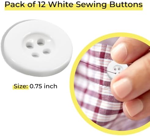 12 Pcs White Sewing Buttons 0.75 Inch 30L, Round 4 Hole Plastic