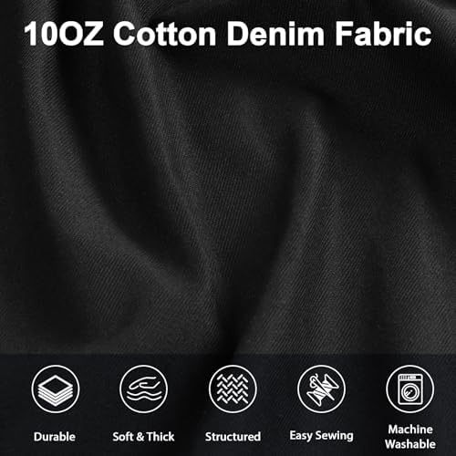 10oz Denim Fabric, 59" W Black Medium-Weight Jean Fabric 3 Yards