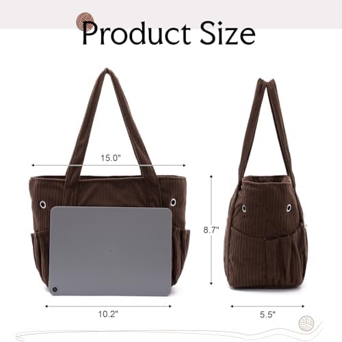 Freie Liebe Corduroy Crochet Bag and Tote, Large Yarn Bag with