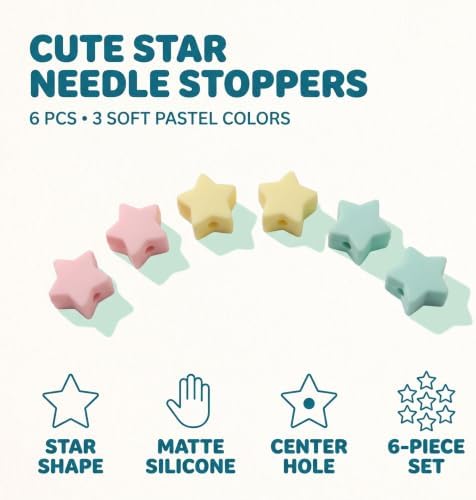 6 Pcs Star Silicone Knitting Needle Stoppers, Point Protectors for
