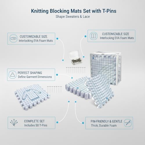Knitting Blocking Mats Set with T-Pins, Interlocking EVA Foam Boards