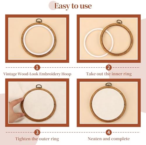 ZESHIHAOGUO 15 Pcs Round Embroidery Hoops - Rubber Ring Imitated Wood