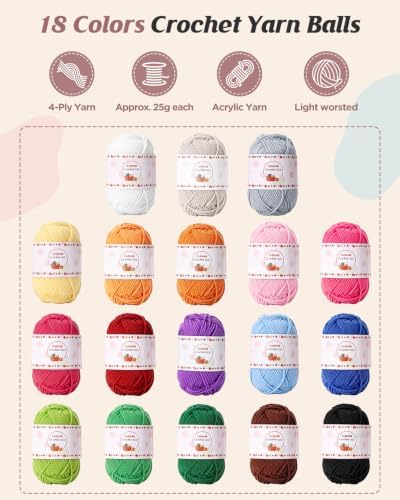 Crochet Kit for Beginners Adults & Kids,18-Roll Soft Yarn with Storage
