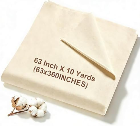 100% Cotton Muslin Fabric, Premium 63 Inch X 10 Yards Unbleached
