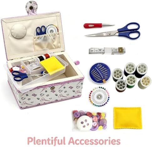 Sewing Box with Accessories Set, Fabric Floral Craft Storage Organizer