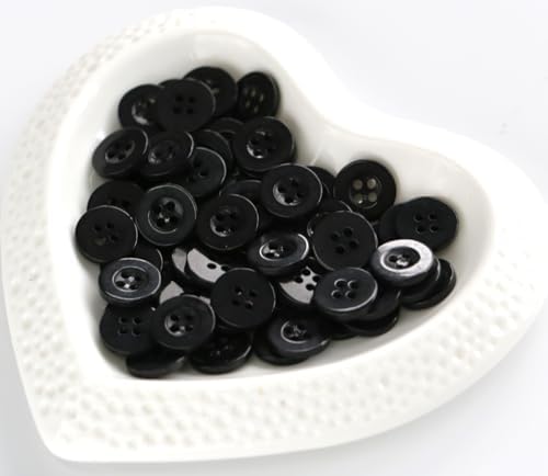 300pcs 1/2 Inch (12.5mm) Small Size Round 4 Holes Buttons Black Color