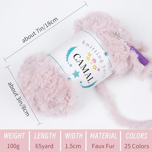 CAMAL Soft Faux Fur Yarn for Crocheting Blanket, 65 Yards Chunky