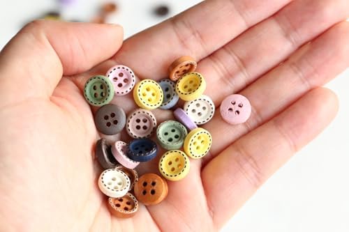 300PCS 10mm(0.4 Inch) Tiny Size Assorted 10 Colors Wooden Buttons with