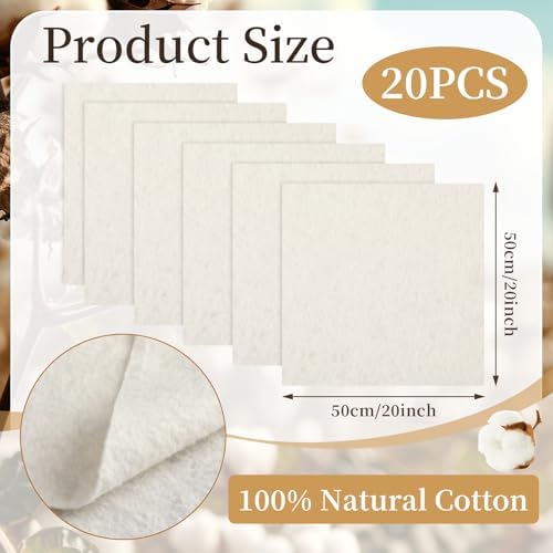 Gilprop 20 Pack Cotton Quilt Batting, 20x20 Inches Pre Cut for Sewing