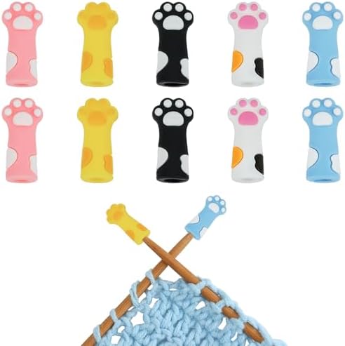 BEEFLYING Knitting Needle Stoppers 3D Cute Cat Paw, Fit Size 8~12mm
