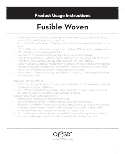 OESD Fusible Woven Cut Away White Fabric Interfacing 12" x 5 Yd Roll