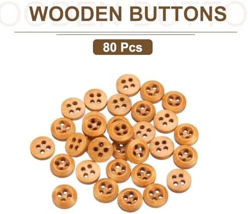 uxcell 80Pcs Wooden Buttons, 9mm(3/8") 4 Hole Round Wood Sewing Button