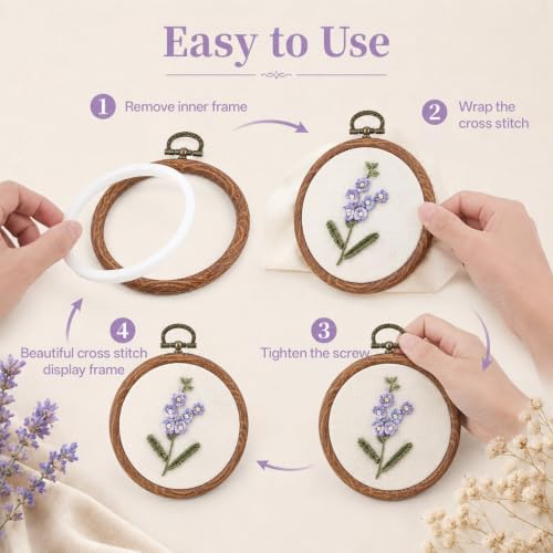 3 Pcs 4 Inch Wooden Embroidery Hoops Round Cross Stitch Hoop