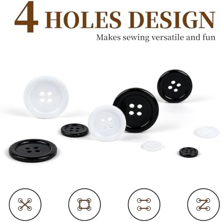 100 PCS Resin Button 4 Holes Round Craft 5 Sizes of Round Mixed