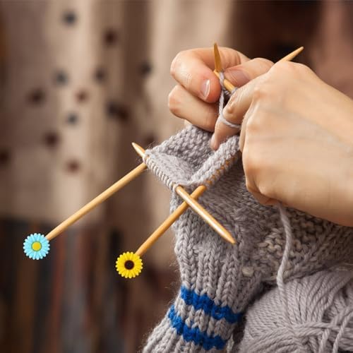 16pcs Knitting Needle Stoppers, 8 Colors Daisy Flower Needle Point