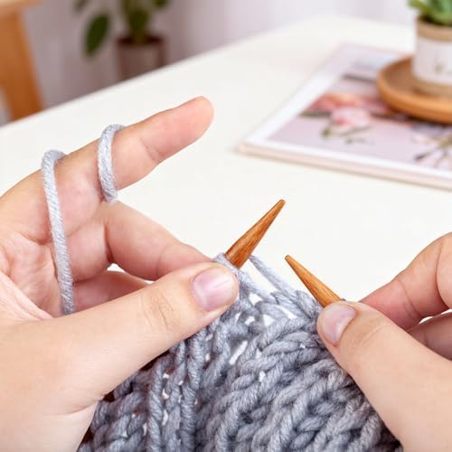 4 Pairs Natural Bamboo Knitting Needles Set 9.8 Inch Long Wooden