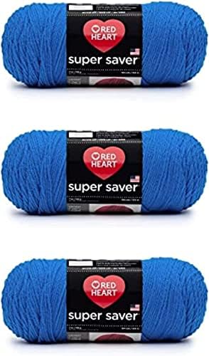 Red Heart Super Saver Blue Yarn - 3 Pack of 198g/7oz - Acrylic - 4