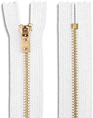7 Inch White Metal Zipper with Gold Brass Teeth | Heavy Duty
