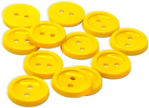 Yellow Plastic Round Button - 2 Hole, 0.8 inch, Pack of 12