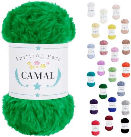 CAMAL Soft Faux Fur Yarn for Crocheting Blanket, 65 Yards Chunky