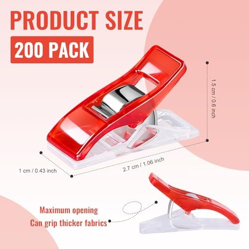 200Pcs Red Sewing Clips Plastic Fabric Clips for Sewing Quilting Clips
