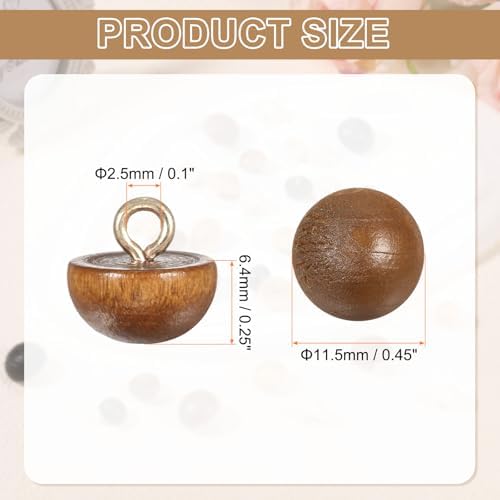 HARFINGTON 10pcs Wood Buttons 0.45" (11.5mm) Mushroom Type Domed Round