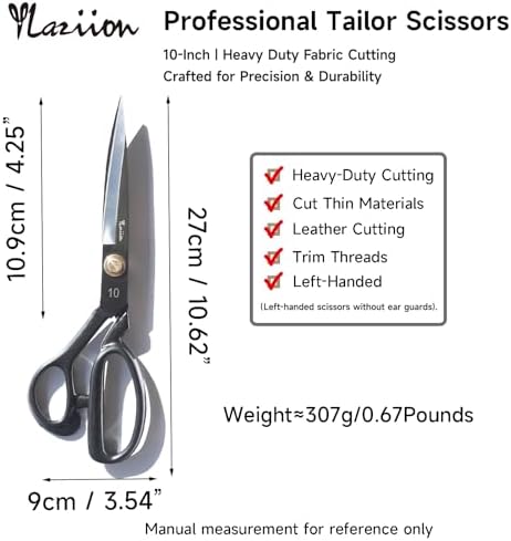 YLaziion Left-Handed 10-Inch Heavy-Duty Fabric Scissors, Tailor Shears