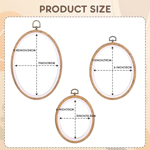 3PC Oval Embroidery Hoops, Decorative Cross Stitch Hoops,Imitated Wood
