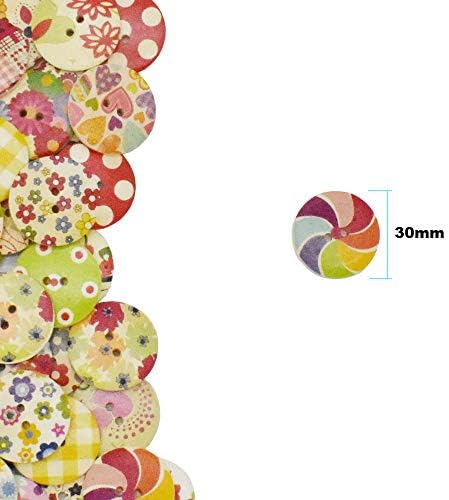 50Pcs 30mm Mixed Wooden Buttons in Bulk Buttons for Crafts Button
